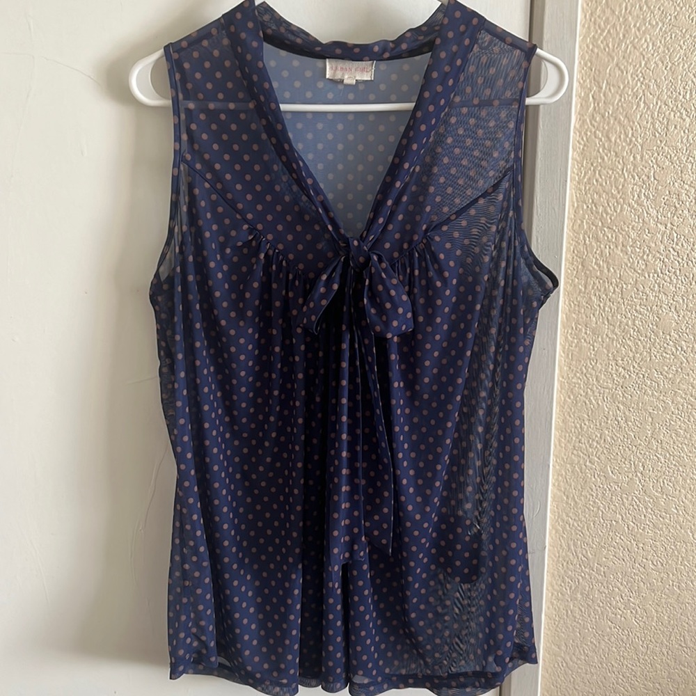 Short sleeve sheer polka dot blouse